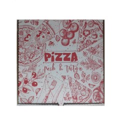 Cutii Pizza Albe, Model Pizza Fresh & Tasty, Dimensiune 28x3.5x28 cm, 100 Buc/Bax - Ambalaje din Carton