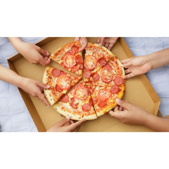 Set 100 Cutii Pizza Corolla Packaging, 24x3.5x24 cm, Model Pizza Fresh & Tasty, Alb