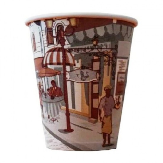 Pahare din Carton 14 Oz Model City Life (400 ml), 100 Buc/Bax - Pentru Bauturi Calde sau Reci