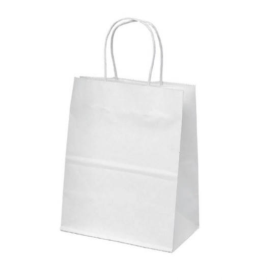 Set 100 de Sacose Hartie pentru Cadouri, BrandPaper, 18x9x25 cm, Albe, Pungi Hartie Kraft Alba pentru Cadouri, Set de Pungi Hartie Kraft pentru Cadouri, Punga de Hartie pentru Aniversari, Ambalaj pentru Cadou BrandPaper