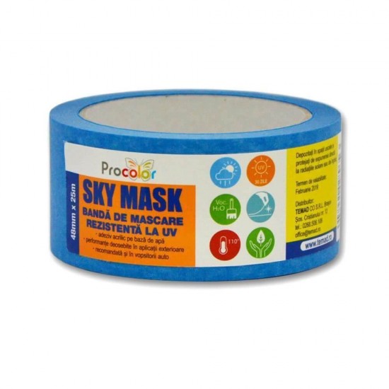 Banda de mascare Sky Mask, 48mm x 25m, Banda de Mascare Procolor, Banda Mascare Sky Mask, Banda de Mascare Adeziva Sky Mask, Banda de Mascare Procolor, Banda Adeziva Vopsit, Banda de Mascare Suprafete, Banda Adeziva Mascare