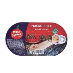 Macrou File in Sos Tomat, Home Garden, 170 g, Macrou File la Conserva Home Garden, Conserva de Peste, Home Garden Conserva Macrou, Macrou File Home Garden, Macrou in Sos Tomat File Home Garden, Macrou in Sos de Rosii