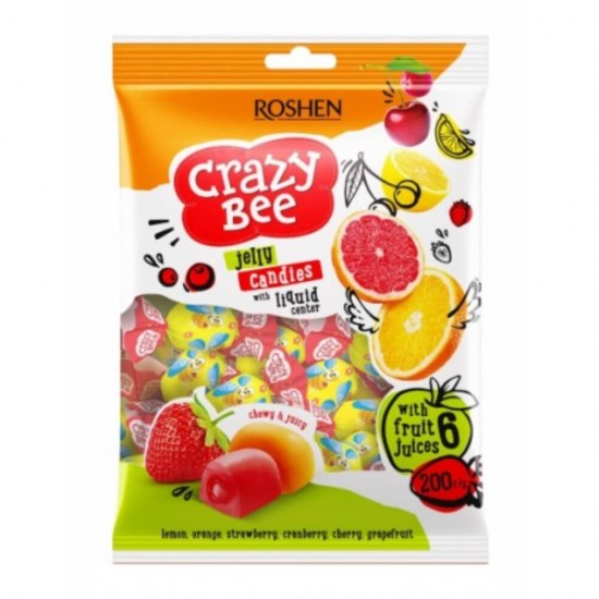 Mix Bomboane Gumate cu Umplutura de Fructe Roshen Crazy Bee Fruity, 200g, Bomboane Roshen, Bomboane cu Umplutura, Bomboane cu Aroma, Bomboane cu Fructe, Roshen Bomboane, Roshen Bomboane cu Umplutura, Bomboane cu Umplutura de Fructe, Bomboane Roshen Fructe