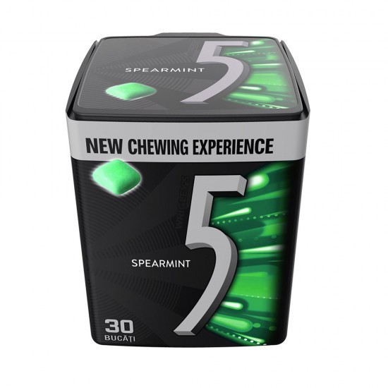 Guma de Mestecat Five Spearmint, 30 Buc, Guma pentru Mestecat, Guma Five, Guma Mestecat, Guma Mentolata, Guma Aroma de Menta, Guma cu Menta, Guma la Borcan, Borcan Guma de Mestecat, Guma Five Borcan, Guma de Mestecat cu Recipient, Guma Five in Recipient