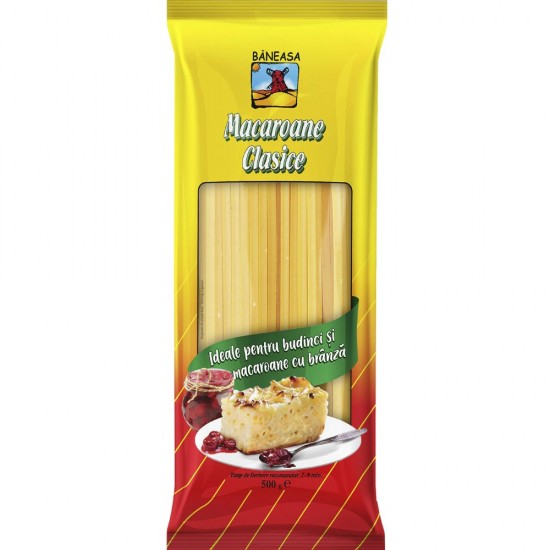 Macaroane Clasice Baneasa, 500 g, Paste Fainoase, Paste Macaroane, Macaroane din Grau, Paste Clasice, Fidea, Taitei, Paste Tip Macaroane, Macaroane la Punga, Macaroane Baneasa, Paste Baneasa, Paste Fainoase, Macaroane Grau