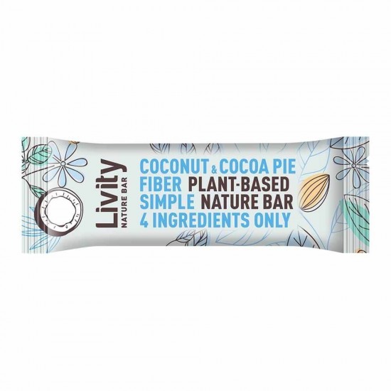 Baton cu Cocos Livity Nature Coconut&Cocoa Pie, 30 g, Batoane Livity Nature, Batoane Dietetice Livity Nature, Batoane cu Fibre si Vitamine pentru Diete, Batoane Nutritive fara Zahar, Batoane fara Calorii