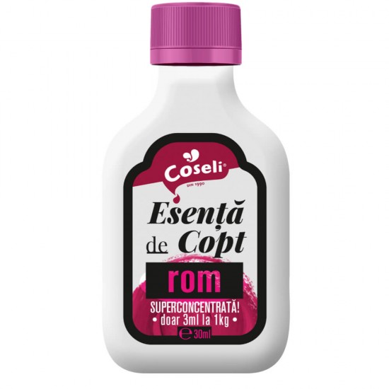 Esenta de Copt cu Rom Coseli, 30 ml, Esente pentru Prajituri, Esenta de Rom pentru Prajituri, Coseli Esente de Rom, Esenta de Rom pentru Copt, Esente Sticlute Coseli, Esenta cu Aroma de Rom pentru Copt, Esenta de  Rom pentru Deserturi