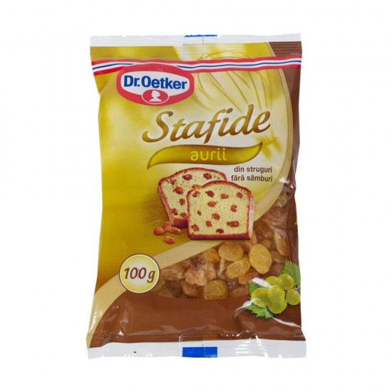 Stafide Aurii fara Samburi Dr. Oetker, 100 g, Stafide fara Samburi, Stafide Dr. Oetker, Stafide din Struguri fara Samburi, Fructe Uscate Dr. Oetker, Stafide Galbene, Struguri Uscati, Boabe de Struguri Uscate, Boabe Uscate de Struguri, Strugure Uscat