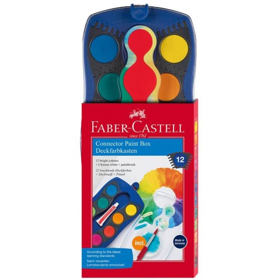 Acuarele cu Pensula Faber-Castell Connector, 12 Culori, Cutie Albastra, Faber Castell Acuarele, Acuarele Scoala, Culori pentru Pictat, Acuarele Pictura, Paleta de Acuarele, Set Culori Acuarele, Acuarele Scoala, Materiale de Pictura, Accesorii Pictura