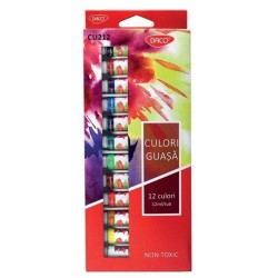 Culori Guasa DACO, 12 Culori/Set, 12 ml/Tub, Model Brilia, Culori Guase, Vopsea Guasa, Vopsele Guase, Guasa Set, Culori pentru Pictat Lavabile, Culori Pictura, Culori pentru Desen