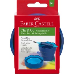 Recipient Apa Faber-Castell Click-Go, 9.7x3.8x13.2 cm, Albastru, Faber-Castell Recipiente Apa Click-Go, Faber Castell Recipiente Apa, Recipiente si Cutii Apa pentru Pensule Pictura, Suport Pensule, Cani pentru Desen, Borcan pentru Pensule