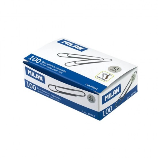 Set 100 Agrafe Zincate MILAN, 43 mm, Clipsuri Prindere pentru Hartii, Agrafe de Birou, MILAN Clipsuri Metalice, Clipsuri pentru Hartie, Clipsuri de Birou, Agrafe Metalice pentru Hartie, Agrafe de Birou, Set Clipsuri de Birou