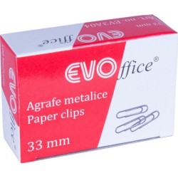 Agrafe Metalice EVOffice 33 mm, 100 Buc/Bax - Clipsuri Hartie 