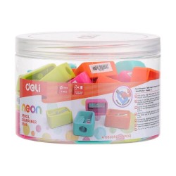 Ascutitoare Clasica, Deli Neon, Diverse Culori, 48 Buc, Plastic, Diferite Culori, Ideala pentru Creioane cu Diametru Mic, Ascutitori Colorate, Ascutitoare Clasica Deli, Ascutitori Simple Standard