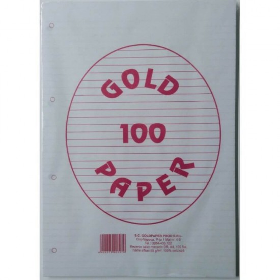 Rezerva Caiet Mecanic A4 Dictando GOLDPAPER, 100 Coli/Top, 55 g/m², Top Foi Dictando, Rezerve Foi Caiet, Foi Dictando, Rezerve Foi Dictando A4, Rezerva Caiet Mecanic A4, File pentru Caiet Mecanic