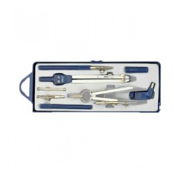 Trusa Compas Metalic DACO, Diametru Maxim Cerc 42 cm, 7 Accesorii Incluse, Culoare Gri/Albastru, Compas Matematica, Trusa Compas pentru Scolari, Compas pentru Geometrie, Trusa Desen Tehnic, Rechizite Scolare, Instrumente Geometrie
