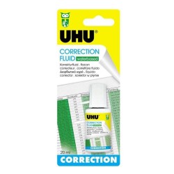 Pasta Corectoare Lichida Uhu, 20 ml, Alba, Fara Solventi, cu Pensula, Corectoare pentru Hartie, Pasta Corectoare pentru Scris, Pasta Corectoare Fara Solventi cu Pensula, Corector Lichid, Corector cu Pensula, Tub Pasta Corectoare, Corector pentru Scoala