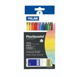 Set 12 Creioane Colorate Cerate MILAN, Ascutitoare si Radiera Incluse, Corp din Plastic Hexagonal, 12 Culori Diferite, Set Creioane Cerate, Creioane Cerate, Creioane Cerate Colorate, Creioane Cerate Non Toxice, Rechizite Scolare