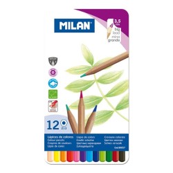 Set 12 Creioane Color MILAN, Corp din Lemn Hexagonal si Cutie Metalica, 12 Culori Diferite, Set Creioane Colorate, Creioane Colorate, Creioane pentru Desen, Creioane Colorate pentru Scolari, Creioane de Colorat, Rechizite Scolare