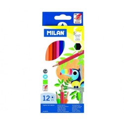 Set 12 Creioane Color MILAN, Corp din Lemn Hexagonal, 12 Culori Diferite, Set Creioane Colorate, Creioane Colorate, Creioane pentru Desen, Creioane Colorate pentru Scolari, Creioane de Colorat, Creioane Colorate Hexagonale, Rechizite Scolare