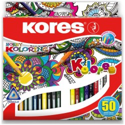 Set 50 Creioane Colorate Triunghiulare Kores, Set Creioane de Colorat, Set Culori, Creioane Colorate pentru Scoala, Set Culori pentru Scoala, Creioane Colorate Kores, Culori Kores, Creioane Colorate pentru Desen, Set Culori Kores
