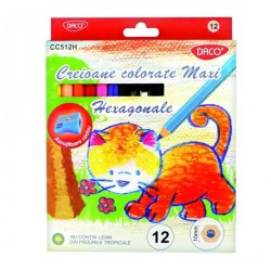 Set 12 Creioane Color DACO Maxi, Ascutitoare Inclusa, Corp din Lemn Hexagonal, 12 Culori Diferite, Set Creioane Colorate, Creioane Colorate, Creioane pentru Desen, Creioane Colorate pentru Scolari, Creioane de Colorat, Rechizite Scolare