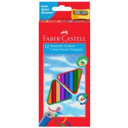 Creioane Colorate Faber-Castell Eco, 12 Buc/Set, Forma Triunghiulara, Ascutitoare Inclusa, Culori Asortate, Creion de Colorat, Creioane Colorate Faber-Castell, Creioane de Colorat pentru Copii, Creioane Multicolore, Creioane Multicolore de Colorat