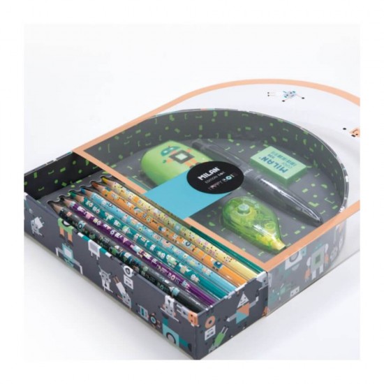 Set Cadou Happy Boots Milan, Verde, Creion Grafit HB, Creioane Colorate, Pix, Ascutitoare, Rechizite Scolare, Set Rechizite Scolare, Cadou Rechizite, Cadou Rechizite Milan, Set Rechizire Milan, Set Insturmente de Scris, Set Instrumente de Scris Milan