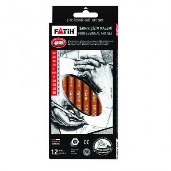 Set 12 Creioane Grafit FATIH, Mine Diferite, Corp din Lemn Hexagonal, Creioane Desen, Creioane Grafit FATIH, Creioane Tehnice, Set Creioane Grafit, Creion Grafit, Creioane pentru Schite si Grafica, Creioane Desen Tehnic