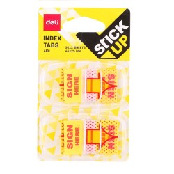 Index Adeziv Plastic, Deli Stick Up, Model “Semneaza Aici”, 44x25 mm, 100 File, Indecsi Adezivi Transparenti, Indecsi Adezivi Transparenti cu Model, Index Plastic cu Adeziv, Evidentiatoare pentru Carti si Caiete