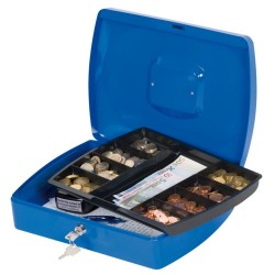 Cutie Metalica pentru Valori, 325x85x235 mm, Intercuietoare cu 2 Chei, Culoare Albastra, Caseta pentru Bani, Cutie pentru Bani,Caseta Extra Larga pentru Valori