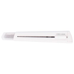 Cutter Mic Deli, Modern, cu Sina si Protectie, Alb, Cutter Deli, Cutter cu Sina, Cutter cu Protectie, Cutter cu Sina si Protectie, Cutter Modern, Cutter Elegant, Cutter Alb, Cuttere Mici, Cuttere Deli, Cutit Utilitar, Cutite Utilitare