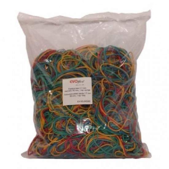 Elastice pentru Bani EVOffice, Diametru 50 mm, 1Kg/Bax - Gume Elastice de Fixare
