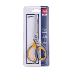 Foarfeca de Birou cu Grip Deli, 17 cm, Galben, Material Otel Inoxidabil cu Invelis Protector, Foarfece, Foarfece Scoala, Foarfeca, Foarfece pentru Casa, Foarfeca Universala, Foarfeca de Birou, Foarfeca pentru Hartie si Carton