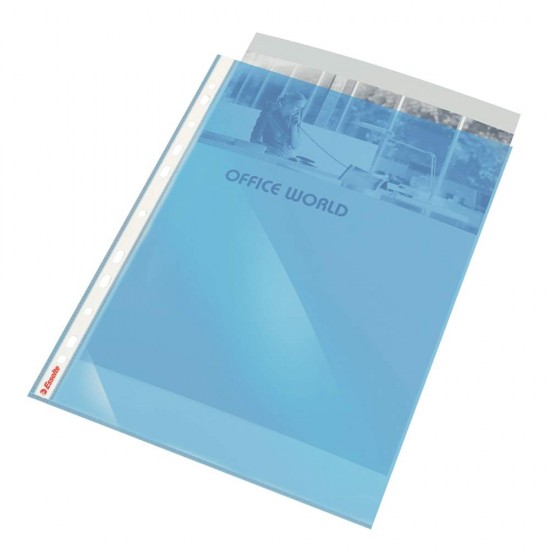 Set 10 Folii Protectie Documente A4 Esselte, 55 Microni, Albastra, Folie Protectie Documente, Folii A4, Folii A4 Protectie, Folii pentru Documente, Folii Transparente Protectie, Folie Transparenta Protectie, Folie Transparenta Documente