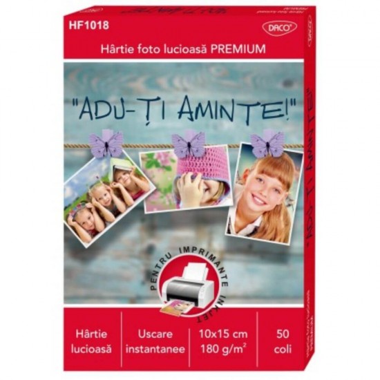 Hartie Foto DACO, 10x15 cm, 50 Coli/Top, 180 g/m², pentru Imprimanta Ink-Jet, Hartie Foto, Hartie Foto 10x15, Hartie Foto Lucioasa, Hartie Foto Glossy, Hartie Foto Ink-Jet, Hartie Fotografica, Hartie Foto Daco, Hartie Foto 180 g, Hartie Tip Foto