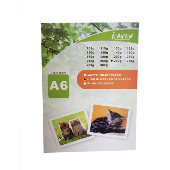 Set 20 Hartii Foto Glossy A6 i-Aicon, 260 g/m2, Hartie Foto pentru Imprimanta, Hartii Foto pentru Imprimanta, Set Hartii Foto pentru Imprimanta, Seturi de Hartii Foto pentru Imprimanta, Hartie Foto pentru Imprimante 
