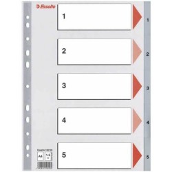 Index A4 Esselte, cu 5 Separatoare, Plastic, Gri, Index de Plastic 1-5, Index de Plastic Numerotat cu Separatoare, Index de la 1 la 5, Index cu Separatoare Arhiva, Index cu Separatoare Dosar, Index cu Separatoare Caiet Mecanic