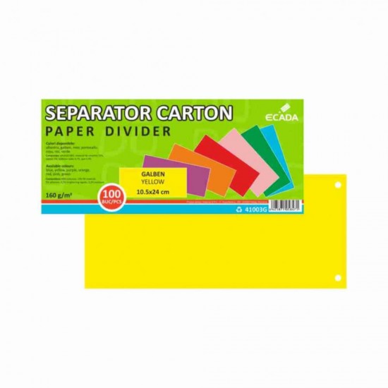 Set 100 Separatoare Carton Ecada pentru Documente, 10.5x24 cm, 160 g/m², Galbene, Separator pentru Documente, Separator Documente Carton, Separator Documente, Set Separator Documente