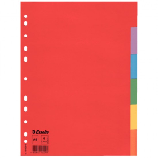 Separatoare Esselte Economy, A4, 6 Culori, Multicolor, Separator Index, Separatoare Carton Index, Separatoare Esselte, Separatoare Esselte Economy, Separatoare Index Multicolor, Despartitoare din Carton 
