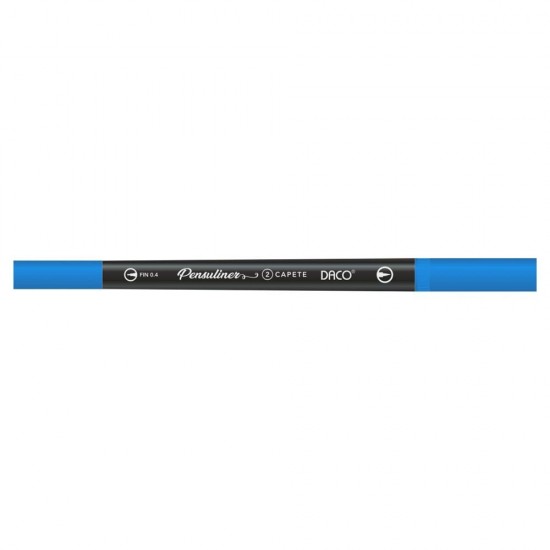 Pix Liner cu Doua Capete Daco Pensuliner, Varf Metalic 0.4 mm si Varf Tip Pensula, Albastru Deschis, Pixuri Linere, Linere Daco, Pix cu Doua Capete, Pixuri Doua Capete, Liner Subtire, Liner 0.4 mm, Liner Albastru, Pix Albastru, Pixuri Albastre