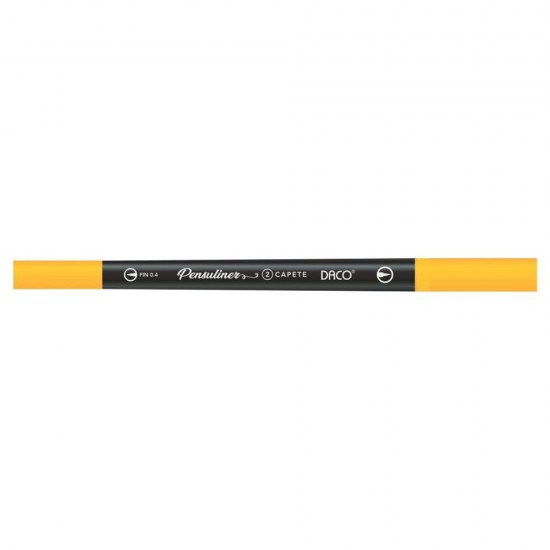 Pix Liner cu Doua Capete Daco Pensuliner, Varf Metalic 0.4 mm si Varf Tip Pensula, Galben, Pixuri Linere, Linere Daco, Pix cu Doua Capete, Pixuri Doua Capete, Liner Subtire, Liner 0.4 mm, Liner Galben, Pix Galben, Pixuri Galbene