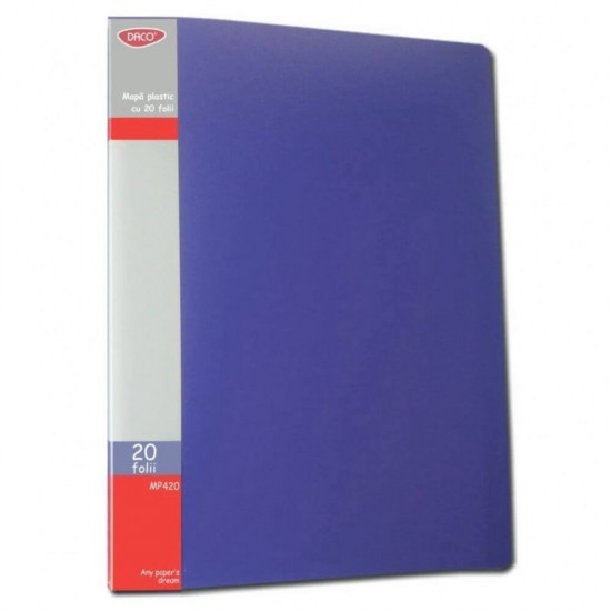 Mapa Plastic A4 cu 20 Folii DACO, Culoare Albastra, Mapa cu Folii, Mape din Plastic cu Folii, Mapa pentru Documente, Mapa Documente Plastic, Mape Arhivare, Dosare Documente, Dosar Arhivare, Dosare Plastic