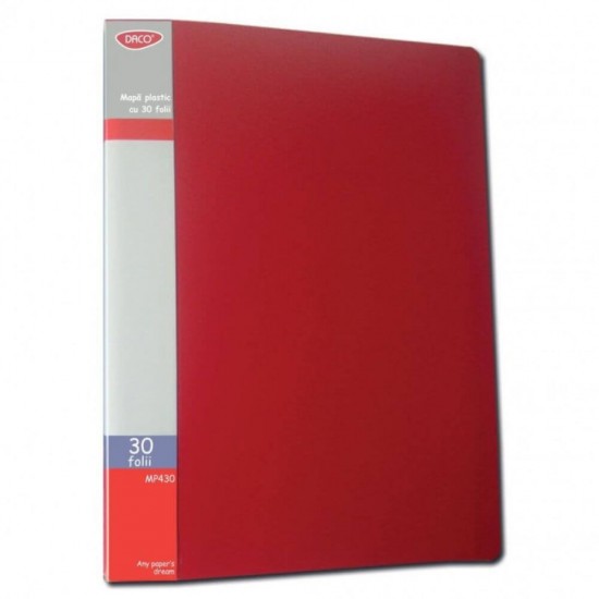 Mapa Plastic A4 cu 30 Folii DACO, Culoare Rosie, Mapa cu Folii, Mape din Plastic cu Folii, Mapa pentru Documente, Mapa Documente Plastic, Mape Arhivare, Dosare Documente, Dosar Arhivare, Dosare Plastic