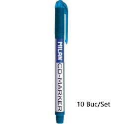 Set 10 Markere CD MILAN, Albastre, Marker CD, Marker DVD, Marker Permanent CD, Markere, Marker Albastru, Markere Albastre, Marker cu Vopsea Albastra, Marker pentru Scoala, Markere Scoala