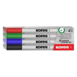 Set 4 Markere Slim pentru Whiteboard Kores, 4 Culori, Stergere Usoara, Markere Whiteboard, Markere pentru Tabla Magnetica, Markere Tabla Magnetica, Markere Nepermanente, Markere Colorate, Markere pentru Scris