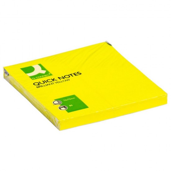 Notite Adezive Q-CONNECT, 76x76 mm, 75 File, 70 g/m², Culoare Galben Neon, Post-it, Sticky Notes, Bloc de Hartie, Memo Adeziv, Articole Hartie, Accesorii Birou