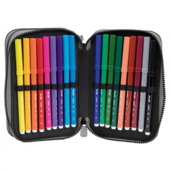 Penar Echipat cu Doua Fermoare Milan 081264BTM, Poliester, Multicolor, Penar Scoala, Penare Neechipate, Penar Elev, Penare Elevi, Penare Studenti, Penar Studenti, Penar pentru Scoala, Penare pentru Scoala, Penar Milan, Penar Colorat