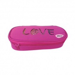 Penar Tip Borseta DACO, Model Love, 21x5x9 cm, Fucsia, Poliester, Un Fermoar, Penar Scolar, Penar Colorat, Penar cu Fermoar, Penar pentru Scoala, Penar Borseta, Penar Daco, Penar Neechipat, Penar cu 1 Fermoar