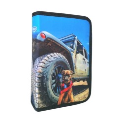 Penar Echipat DACO, 19.5x13x4 cm, Model Masina Off-Road, Material Poliester, Multicolor, Penar cu Deschidere Verticala, Penar pentru Baieti, Penare cu Fermoar, Penare Echipate, Penare de Scoala, Penare Scolare, Penar Scolar, Rechizite Scolare